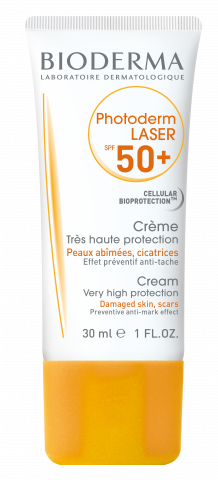 BIODERMA product photo, Photoderm LASER SPF 50+ 30ml, sunscreen damaged skin, scars